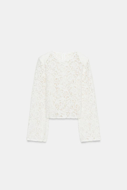 ZARA КРУЖЕВНОЙ ТОП С ПОДПЛЕЧНИКАМИ, ЖЕЛТОВАТО-БЕЛЫЙ