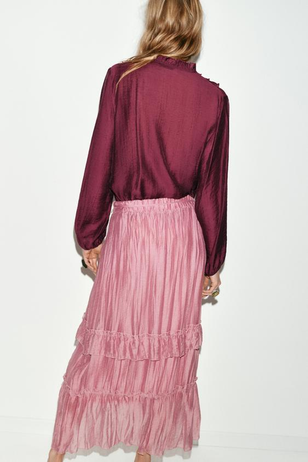 ZARA ЮБКА МИДИ С ВОЛАНАМИ, МАРСАЛА