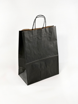 Крафт пакет 260 х 150 х 350 мм с крученными ручками, чёрный, 70 гр/м2