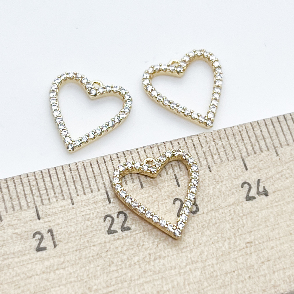 Подвеска Сердце, цвет золото, фианиты, размер 12*13 мм, цена за 1 шт