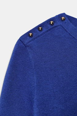 ZARA БАЗОВЫЙ ТРИКОТАЖНЫЙ СВИТЕР С КОРОТКИМИ РУКАВАМИ, СИНИЙ