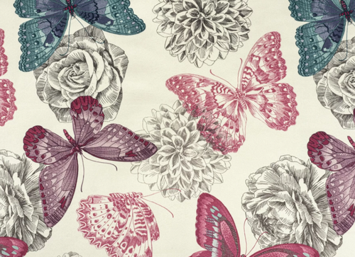 BUTTERFLIES 2D-1 COLOR мебельная ткань велюр, рисунок бабочки, ширина 1,4 м