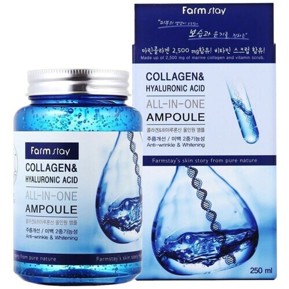 Cыворотка с гиалуроновой кислотой и коллагеном - FarmStay All-in-one collagen &amp; hyaluronic, 250 мл