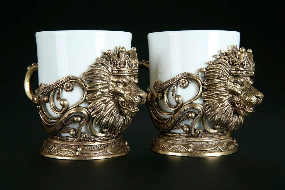 Набор чашек для кофе "Лев Vip" 2шт. в подарочном кейсе с художественным оформлением