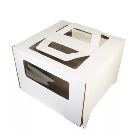 Коробка для торта с окном и ручкой белая 30х30х19 см
