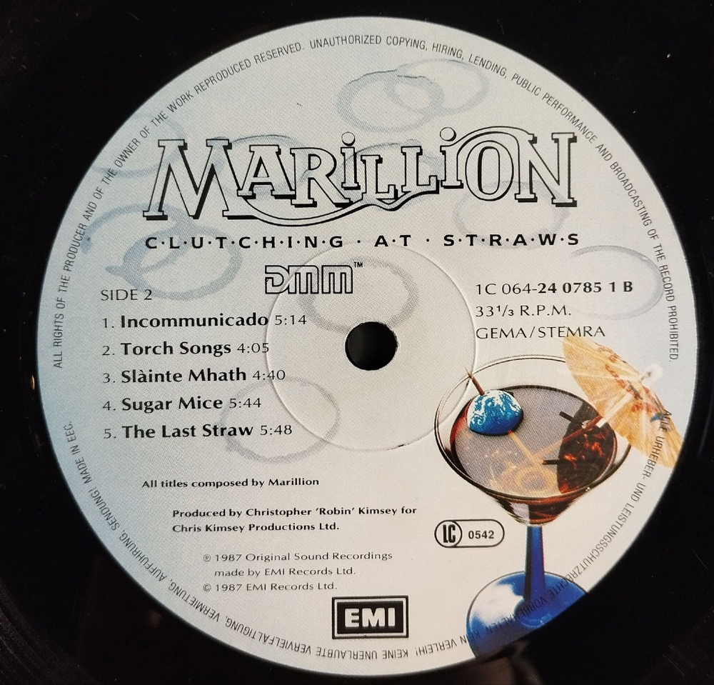 Винтажная виниловая пластинка LP Marillion Clutching At Straws (Germany 1987)