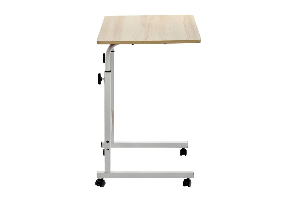 Стол многофункциональный на колесах, 60x40 см, «РОЛЛ», 2 ножки, регул.высота, мдф, металл, св. дерево, белый