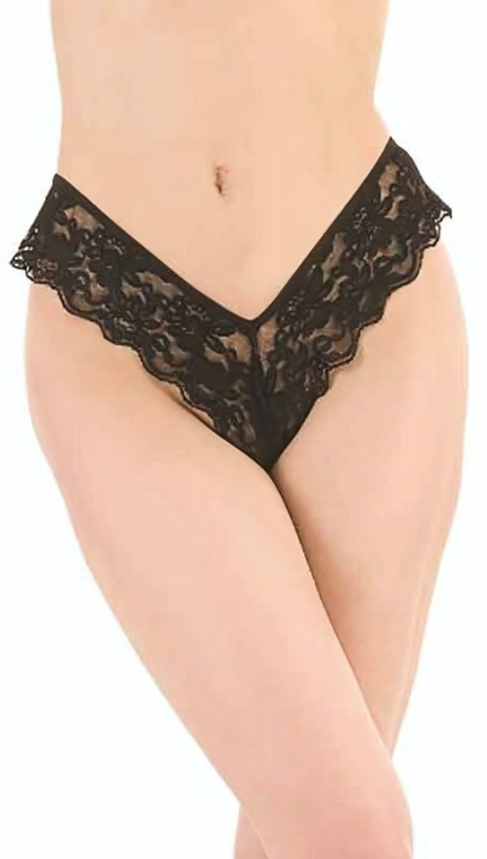 Пикантные кружевные трусики-тонги со шнуровкой сзади (Размер: L-XL) (Цвет: черный)