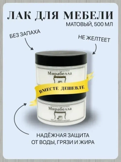 Лак матовый для мебели и дерева Мирабелла, декорирования и творчества, без запаха 250 мл*2