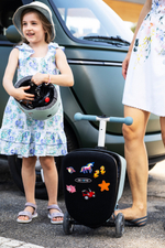 Чемокат Micro Luggage Junior LED морозный голубой с наклейками, лимитированная коллекция