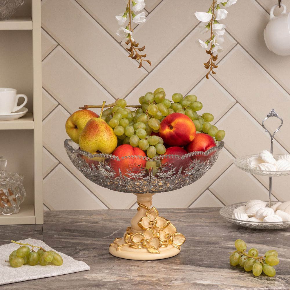 Фруктовница-конфетница Орхидея Лелия со стеклянной чашей 7373 Айвори