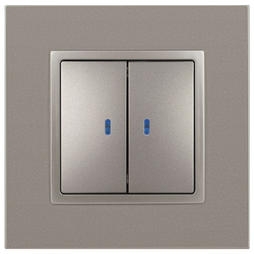 Выключатель ЭРА Elegance 14-1105-16 двойной с подсветкой, 10АХ-250В, титан