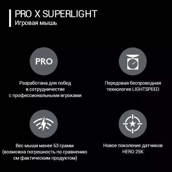 Беспроводная игровая мышь Logitech Pro X Superlight, черный 910-005881