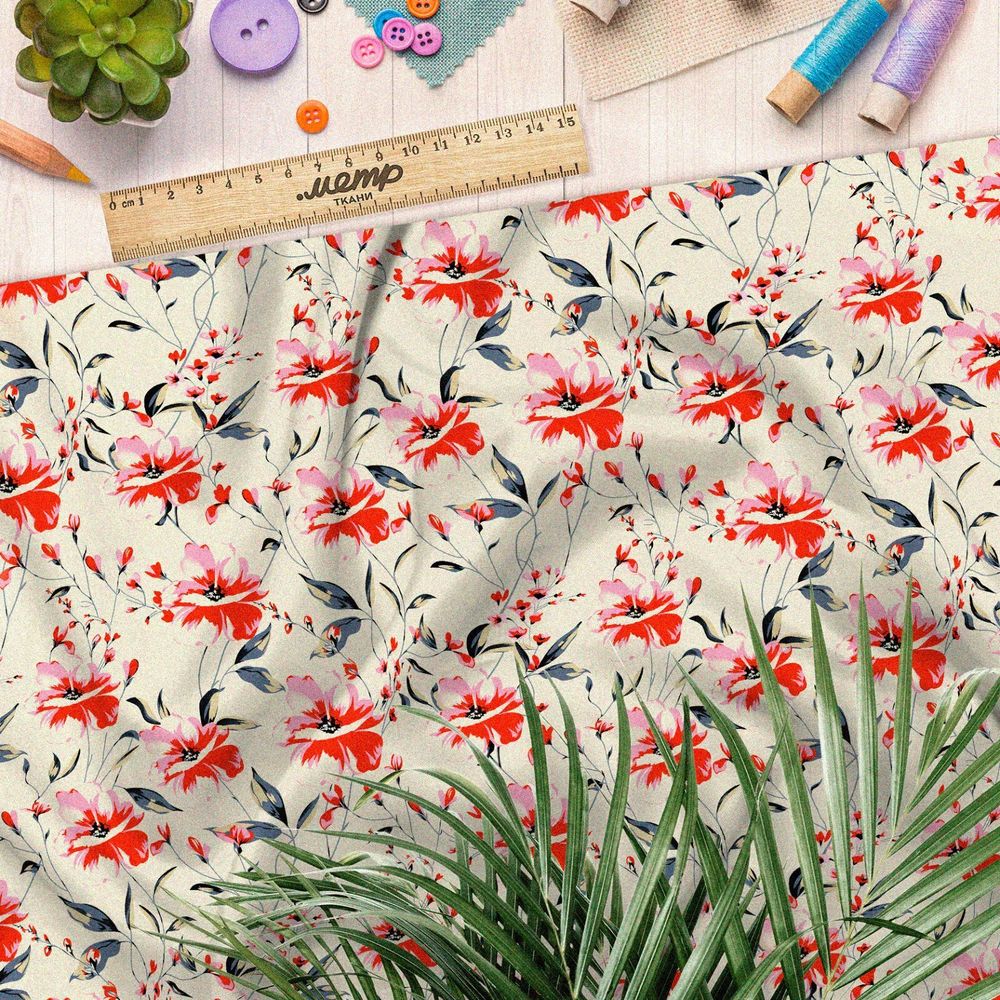 Ткань барби яркие оранжевые цветы