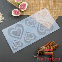 Силиконовый мат для отливки шоколада «Сердца с розой»