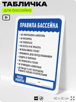 Табличка для бассейна "Правила бассейна", на пляж, для общественной и частной зоны отдыха, информационная, 40х30 см, Silver Plane x Айдентика Технолоджи