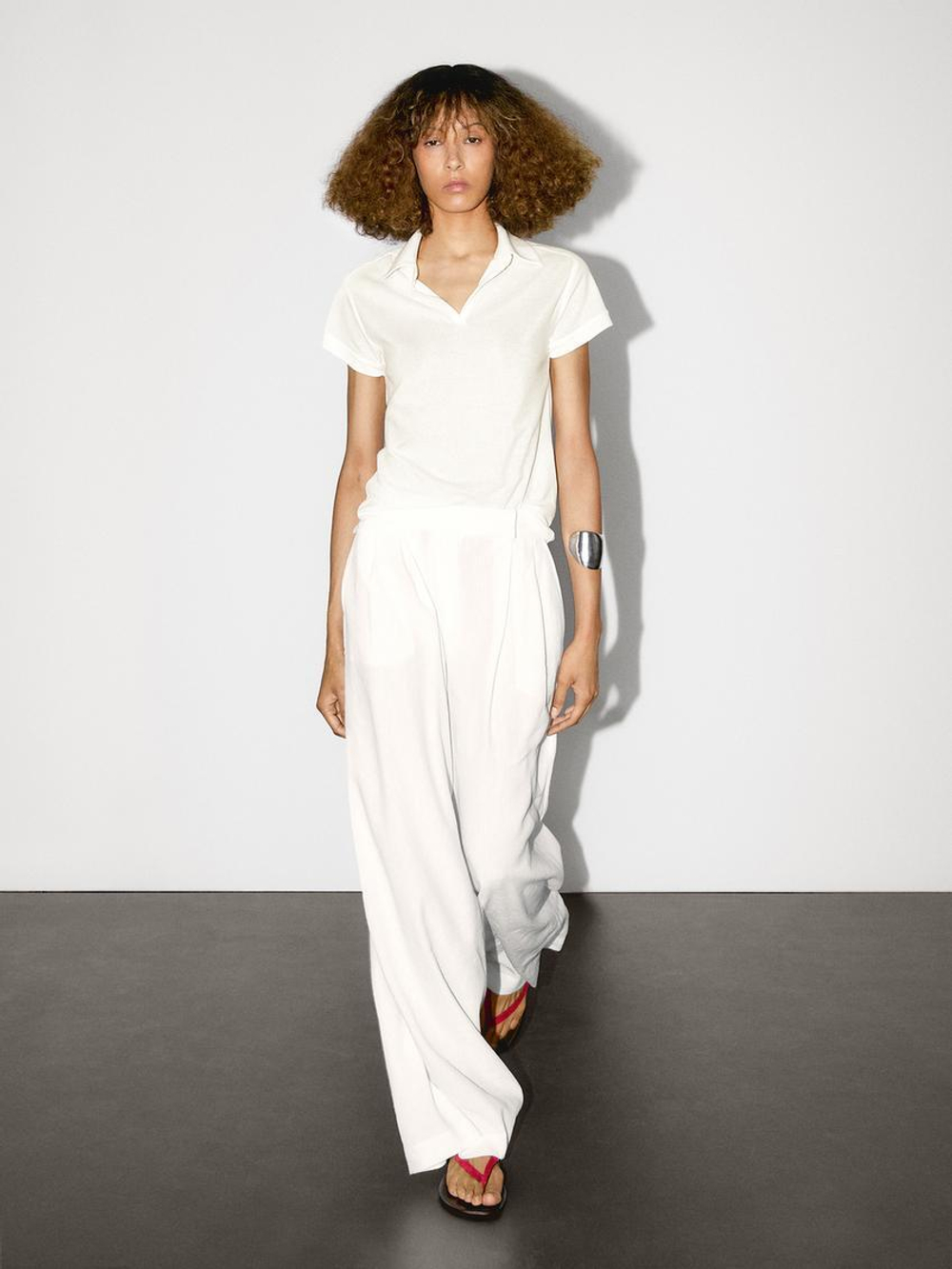 Massimo Dutti Футболка поло из 100% хлопка с коротким рукавом, кремовый