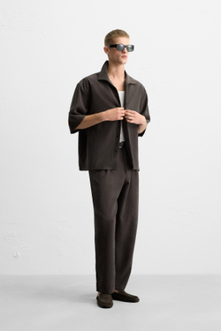 ZARA РУБАШКА RELAXED FIT ИЗ СТРУЯЩЕЙСЯ ТКАНИ, ШОКОЛАДНЫЙ