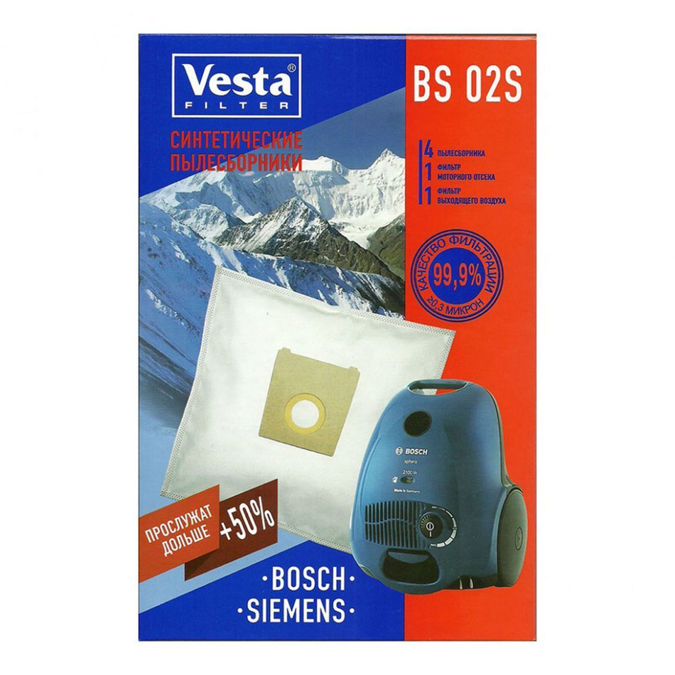 Мешок для пылесоса Vesta filter, BS 02 S, синтетический, 4 шт, + 2 фильтра