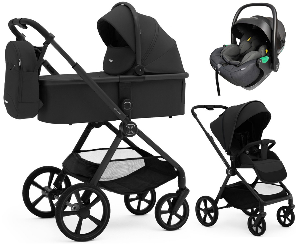 Коляска Agex Life 3 в 1 матовая рама с автокреслом i-Safe Black ALB583 Black (Черный)