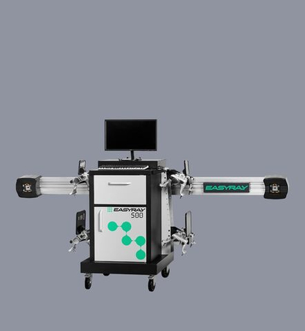 EASYRAY 500 - PS - Минимальная комплектация. Подходит для работ или на подьёмнике, или в яме, поскольку вместо лифтовой стойки используется кронштейн для крепления к стене, либо стойка для крепления к полу. Мобильная тумба закрытая.