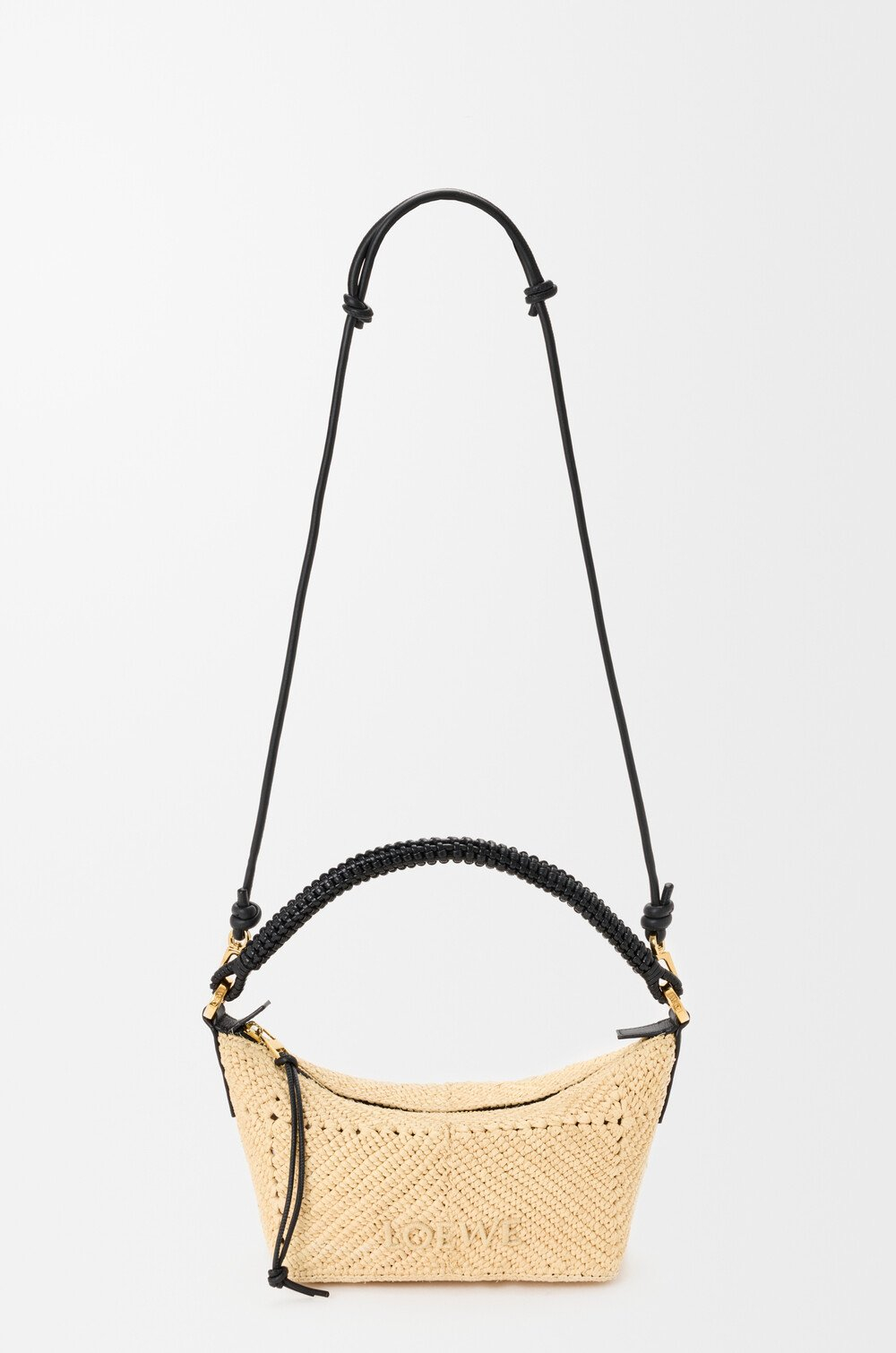 Loewe Мини-сумка Cala из телячьей кожи и рафии, натуральный/черный