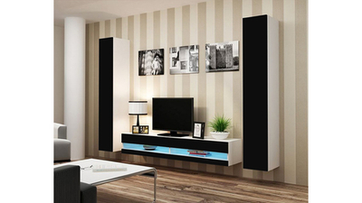 Гостиная Виго нью 4 Черный 0190 / Белый Фасадный 0101 260*42*180 см, Черный, Белый Фасадный   Фиеста