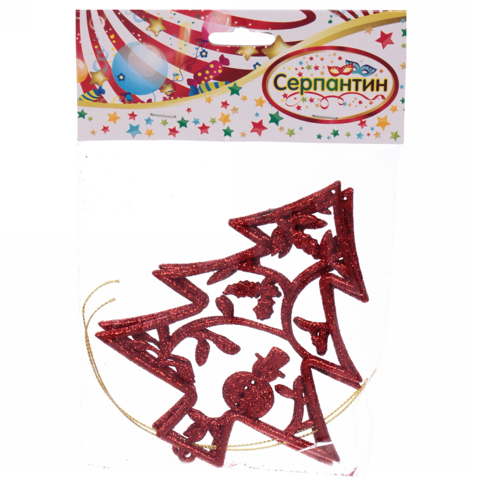 Подвески в блестках «Елочки новогодние» 12 см (набор 2шт), красный