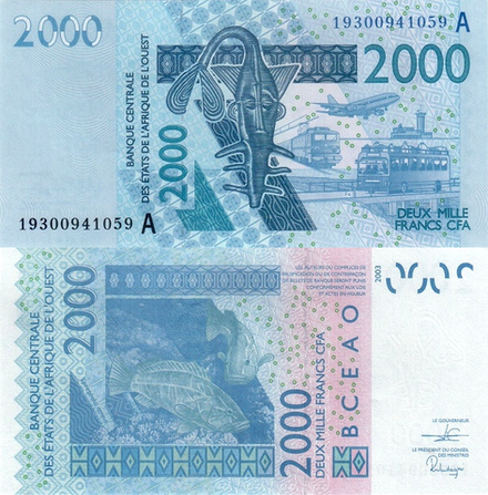 Кот-д-Ивуар 2000 франков КФА 2003-2023 Групперы UNC