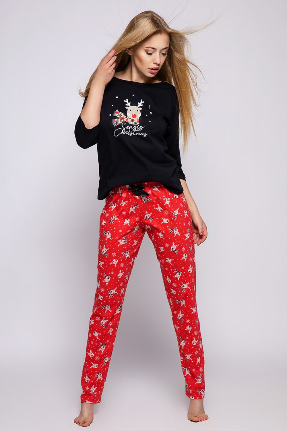 Пижама Schianto с рождественским принтом (Размер: L) (Цвет: черный с красным)