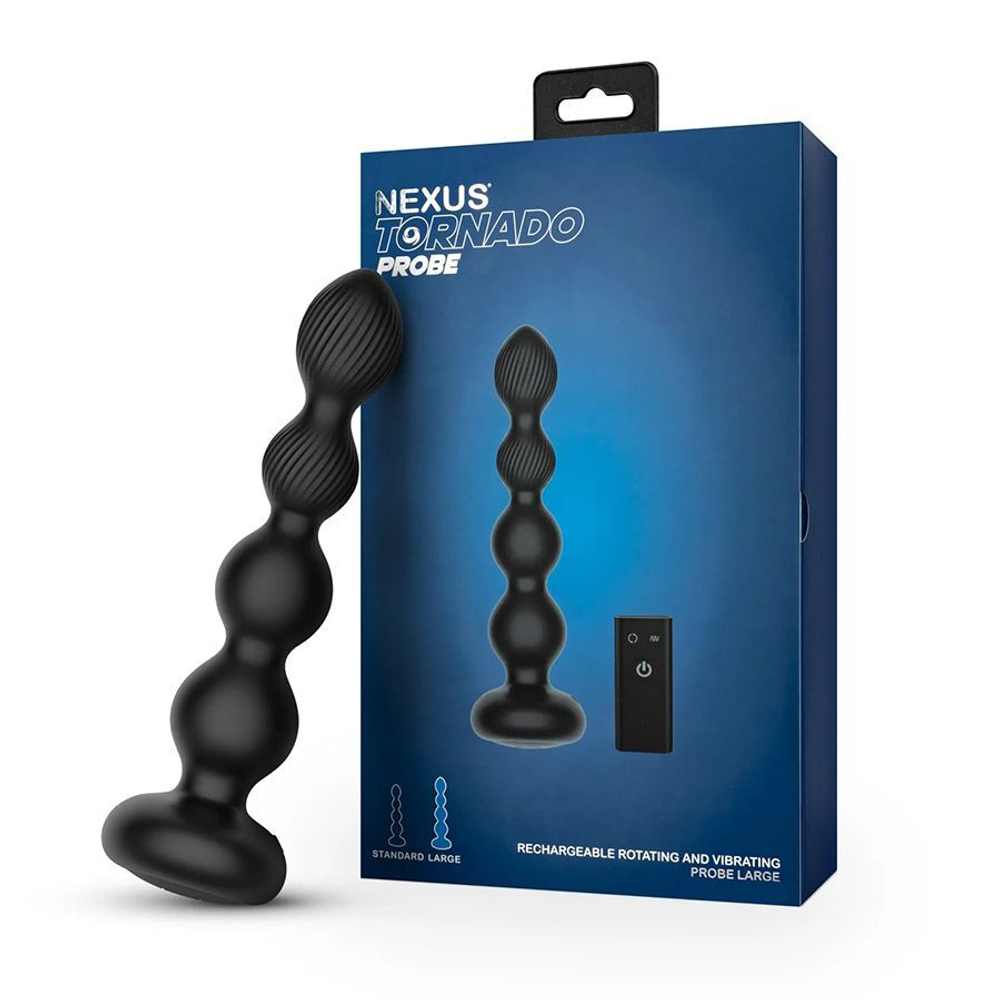 Черная анальная виброёлочка Nexus Tornado Beaded Probe Large с функцией вращения (Цвет: черный)