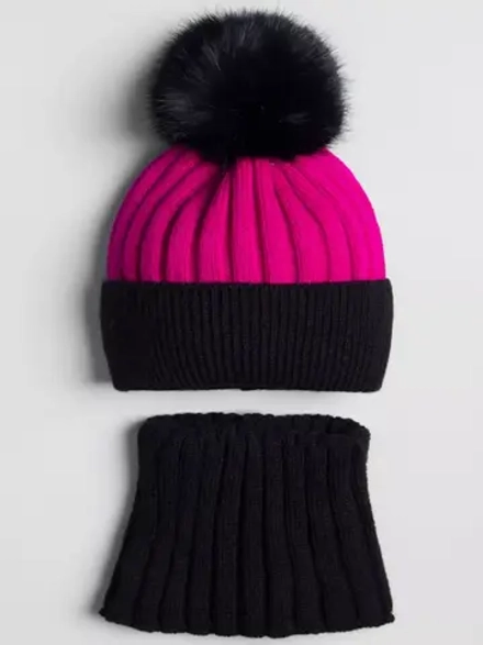 Шапка зимняя для девочки с помпоном и снуд
