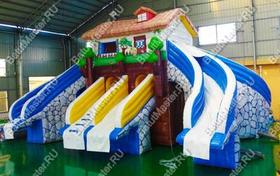 Надувной наземный аквапарк для двух бассейнов «Пляжный домик» 12*10*5 м