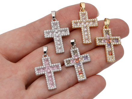Подвеска "Крест" с кристаллами, 24мм