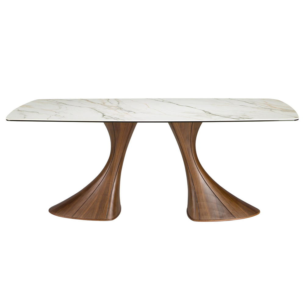 Обеденный стол 1174 овальный с мраморной керамикой и орехом