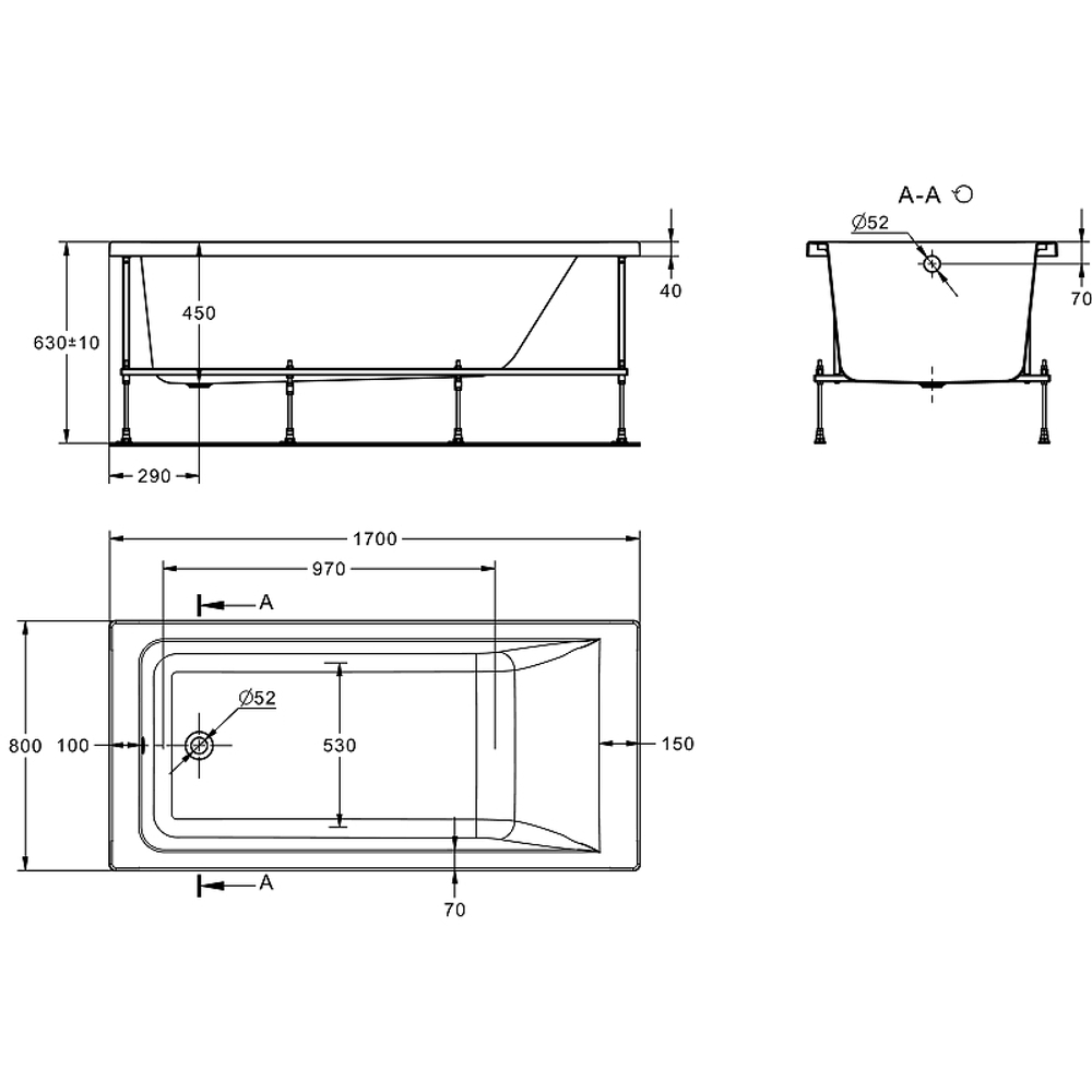 Акриловая ванна Roca Easy 170x80 ZRU9307624 без гидромассажа