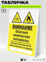 Табличка для обеспечения безопасности "Внимание опасные химические материалы", для производства, предприятия, организаций, 40х30 см, Silver Plane x Айдентика Технолоджи