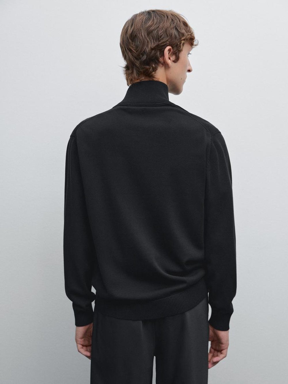 Massimo Dutti Кардиган из 100% хлопка с застежкой-молнией, черный