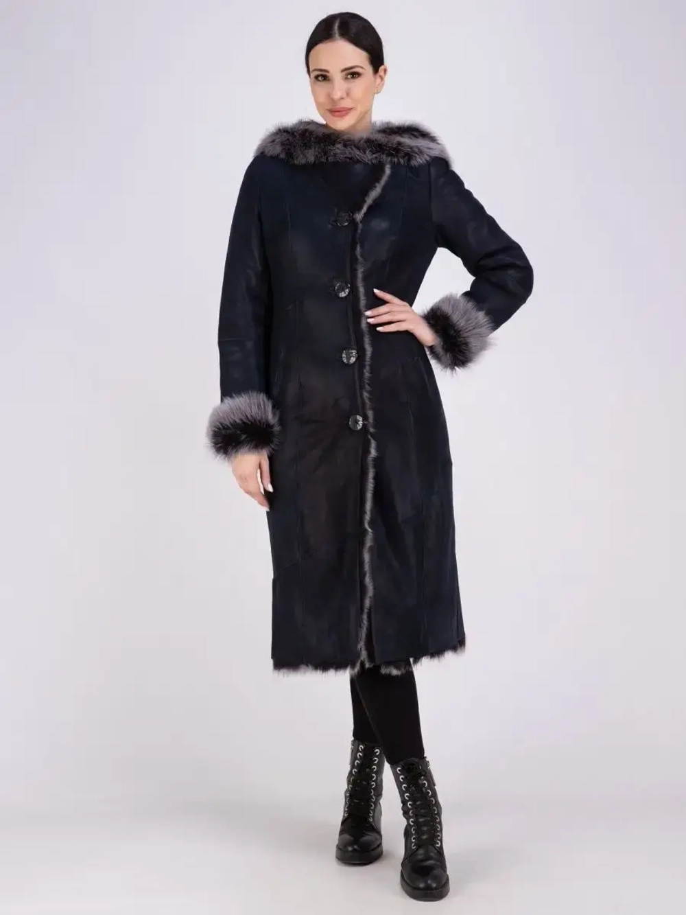 Дубленка натуральная с капюшоном длинная Турция