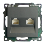Розетка компьютерная 2-местная RJ-45 (механизм) STEKKER GLS00-7109-06 , серия Катрин, графит 50008