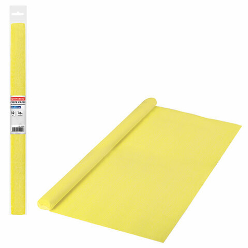 Бумага гофрированная (креповая) ПЛОТНАЯ, 32 г/м2, желтая, 50х250см, в рулоне, BRAUBERG, 126529 И