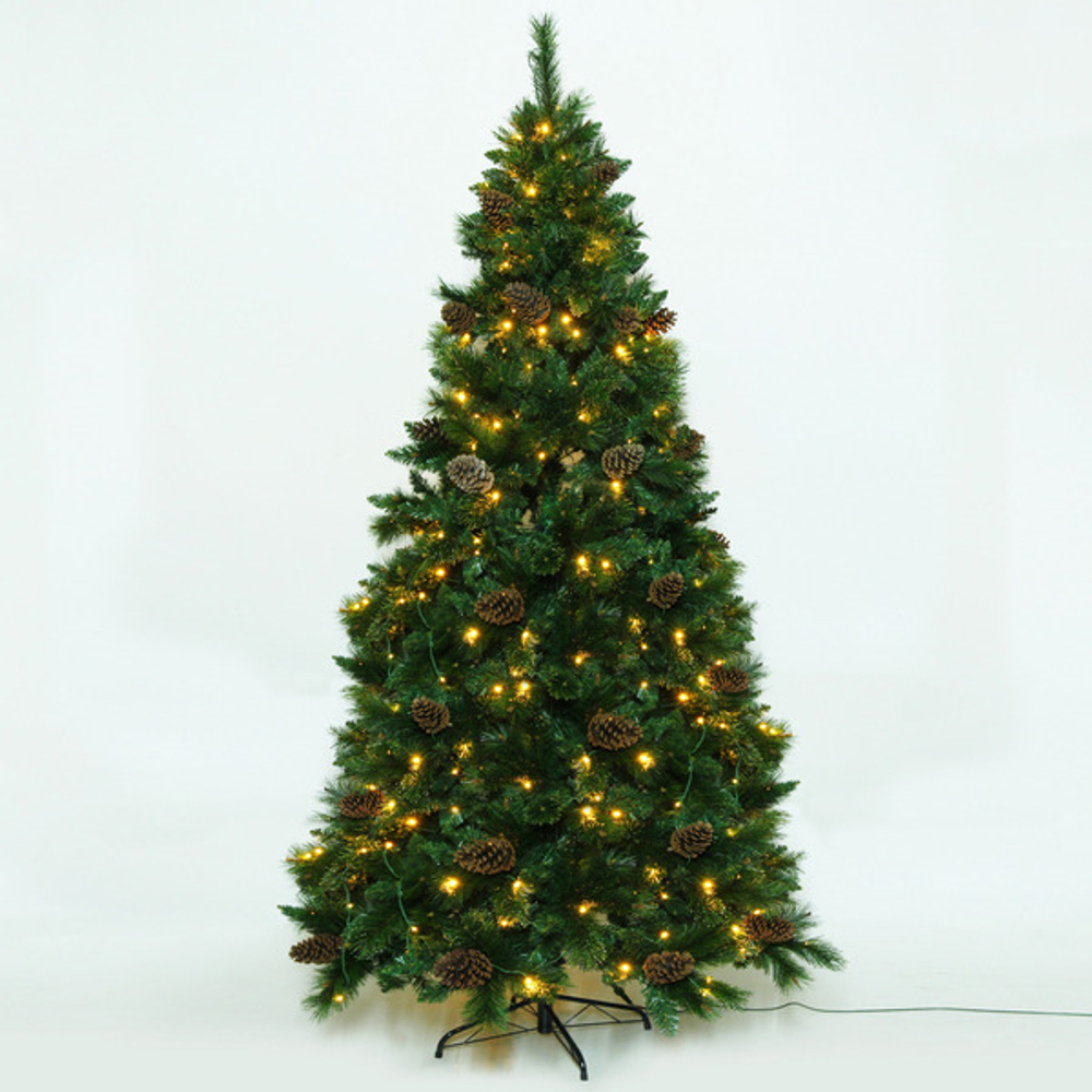 Елка светодиодная «Лесная метель» 240 см, ПВХ+леска (шишки и напыление) 1511 веток, 310 ламп LED,Теплый белый