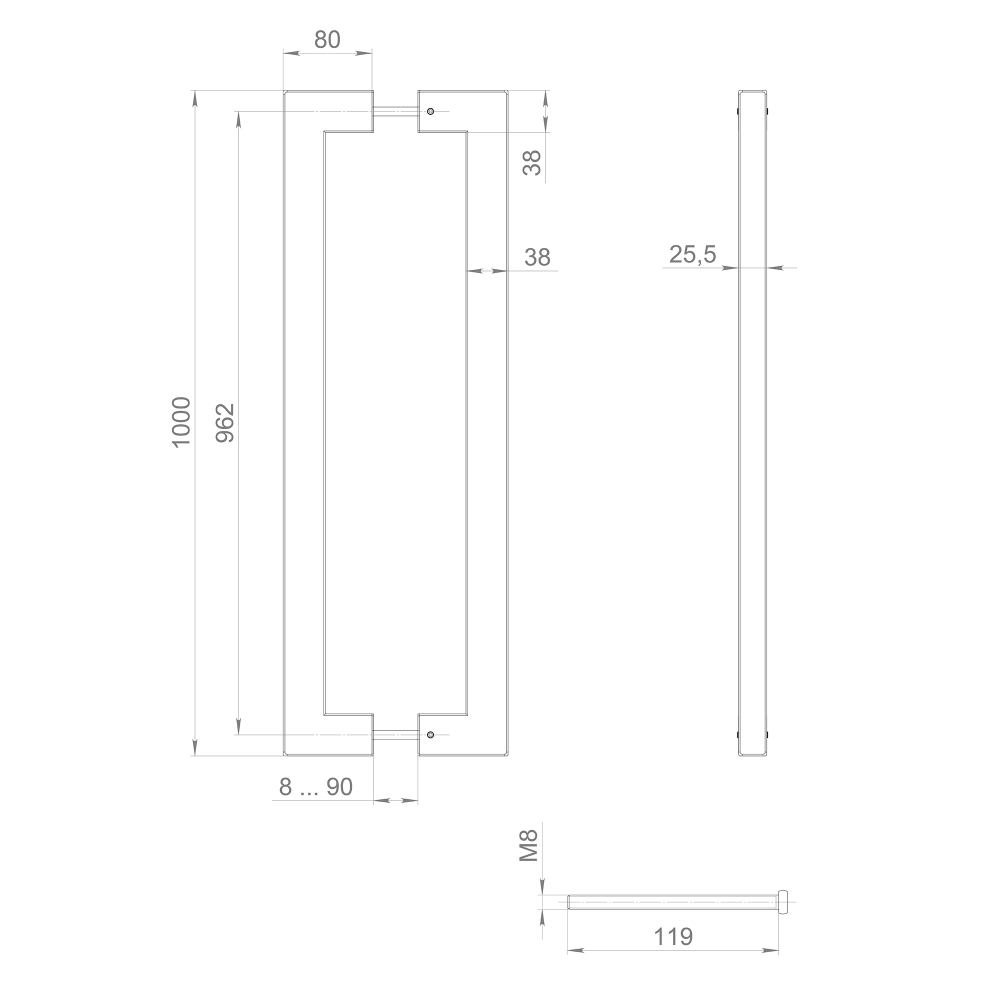 Ручка-скоба PULL.PH38/1000.26 INOX 304 (PH-26-38/1000-INOX) BLACK