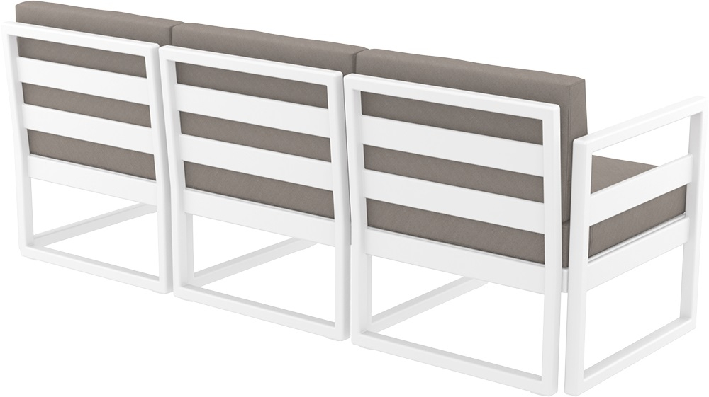 Диван пластиковый трехместный с подушками Siesta Contract Mykonos XL, белый, светло-коричневый