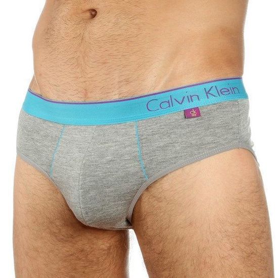 Мужские трусы брифы серые с голубой резинкой Calvin Klein One