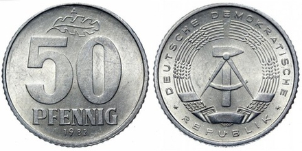 Германия - ГДР 50 пфеннигов, 1968 - 1990 Герб XF