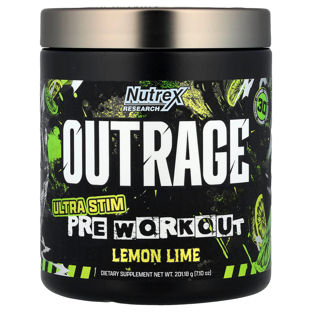 Nutrex Research, Outrage, Ultra Stim перед тренировкой, лимон и лайм, 201,18 г (7,1 унции)