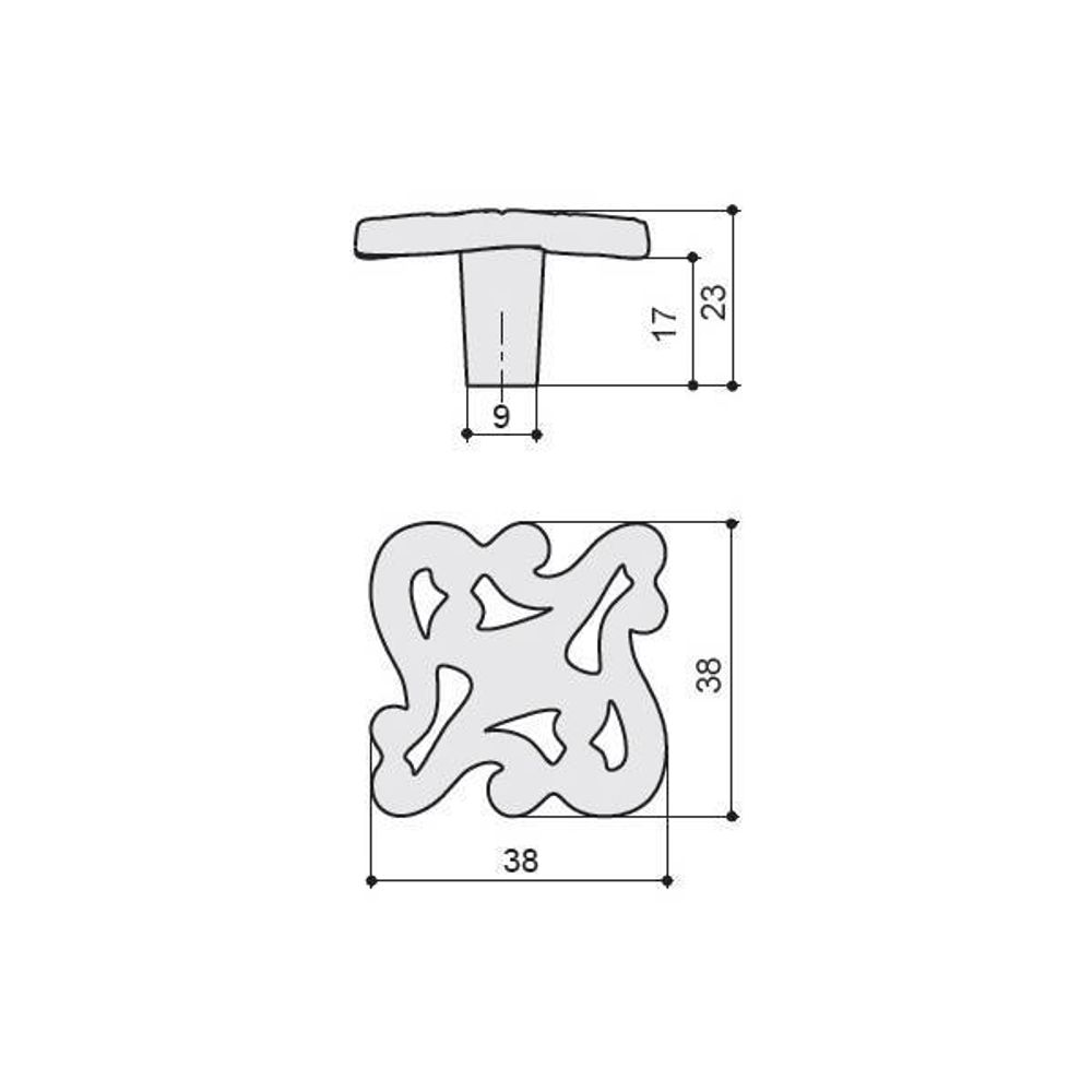 Ручка-кнопка, отделка молочная с золотой патиной