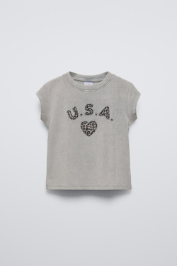 ZARA ФУТБОЛКА С НАШИВКОЙ С АНИМАЛИСТИЧЕСКИМ ПРИНТОМ, АНТРАЦИТОВО-СЕРЫЙ