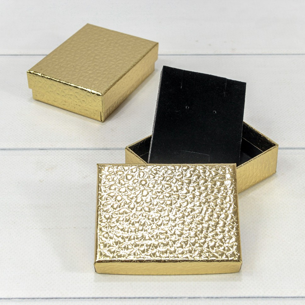 Коробка Ювелирная 7х9х3 см Набор 2 шт "Кожа крокодила" (Золотой)